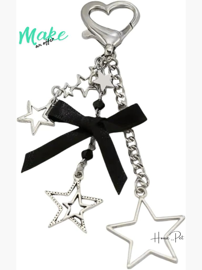 Y2k Keychain Bag Charm Star Guitar Heart Pendant Iron Alloy